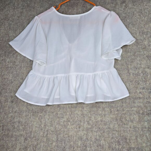 Altard State Womens Ruffled Peplum V-Neck Blouse White Short Sleeve Medium - Picture 2 of 7